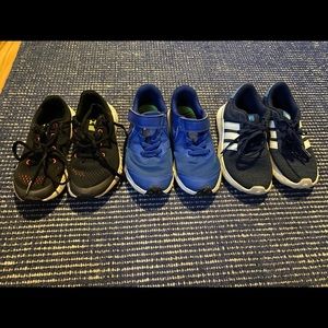 Three pairs of gently used boys sneakers